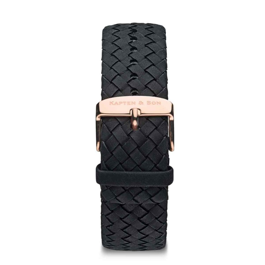 Uhren & Schmuck Strap | Leather Strap Black Woven Leather Rose Gold