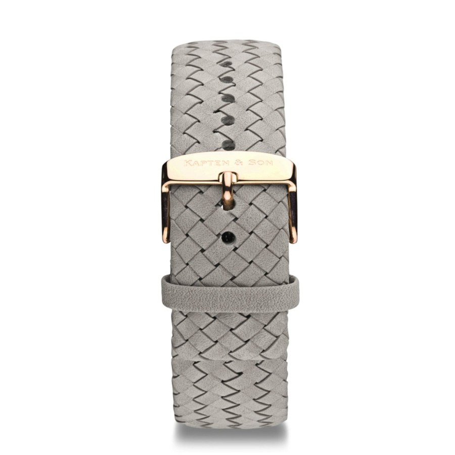 Uhren & Schmuck Strap | Leather Strap Grey Woven Leather Rose Gold